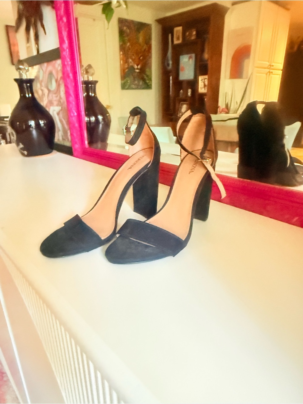 Merona Black Suede Ankle-Strap Block Heels